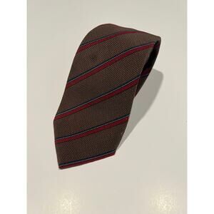Vintage Bespoke 100% Silk Necktie Brown Red Blue Stripes JL